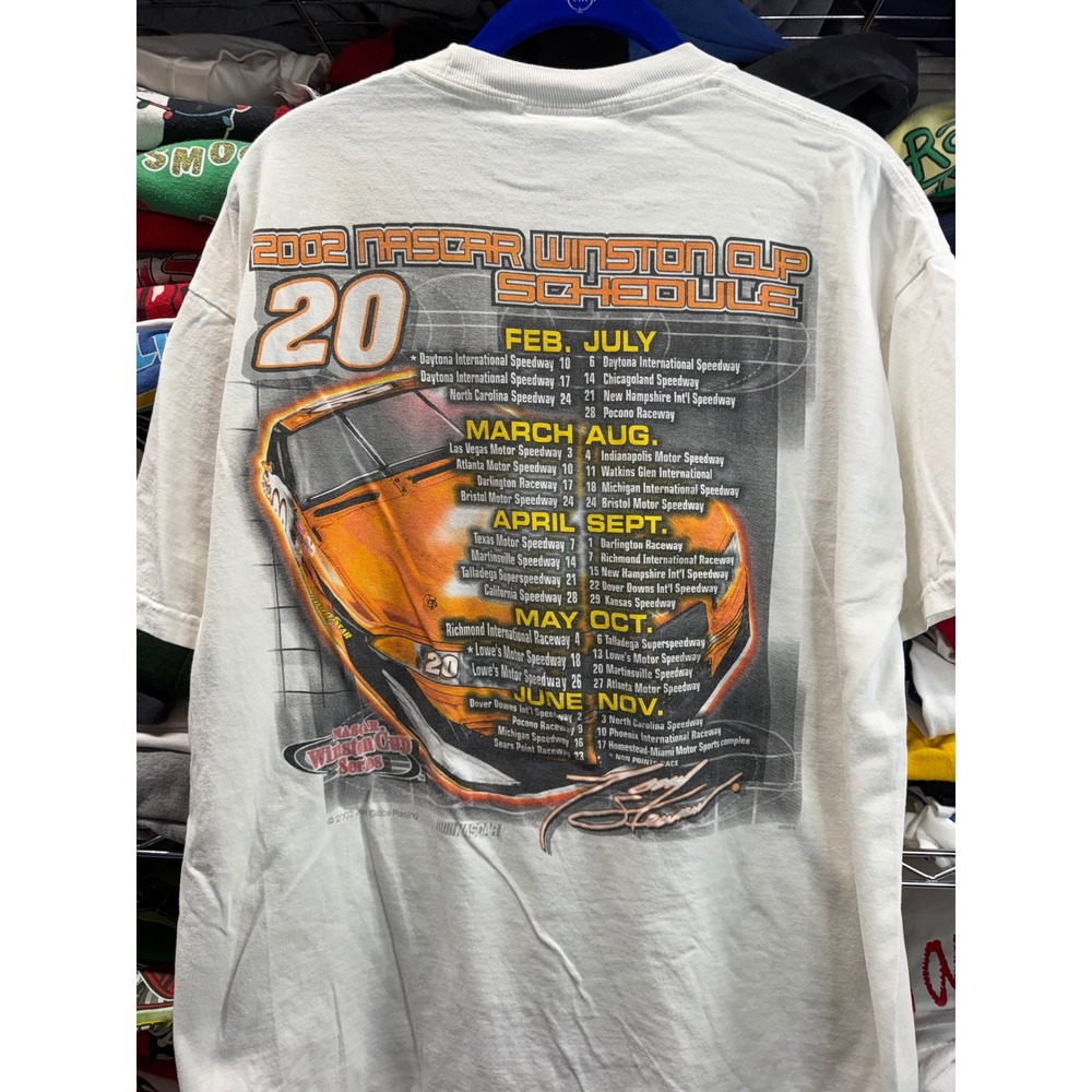Vintage 2002 Tony Stewart NASCAR Winston Cup Schedule T-Shirt Mens Large White